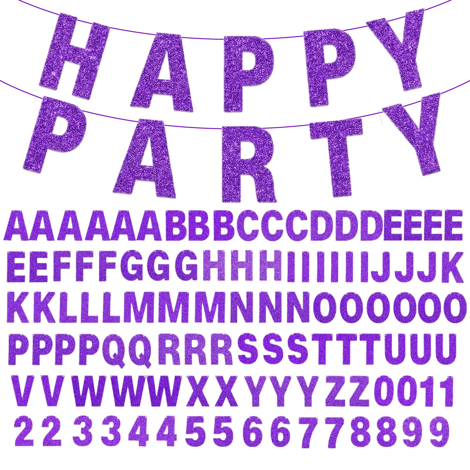 107 Pieces Letter Numeric Banner Individually Designed Flash Banner Embellishments Personalised Birthday Christmas Carnival Party (Purple)