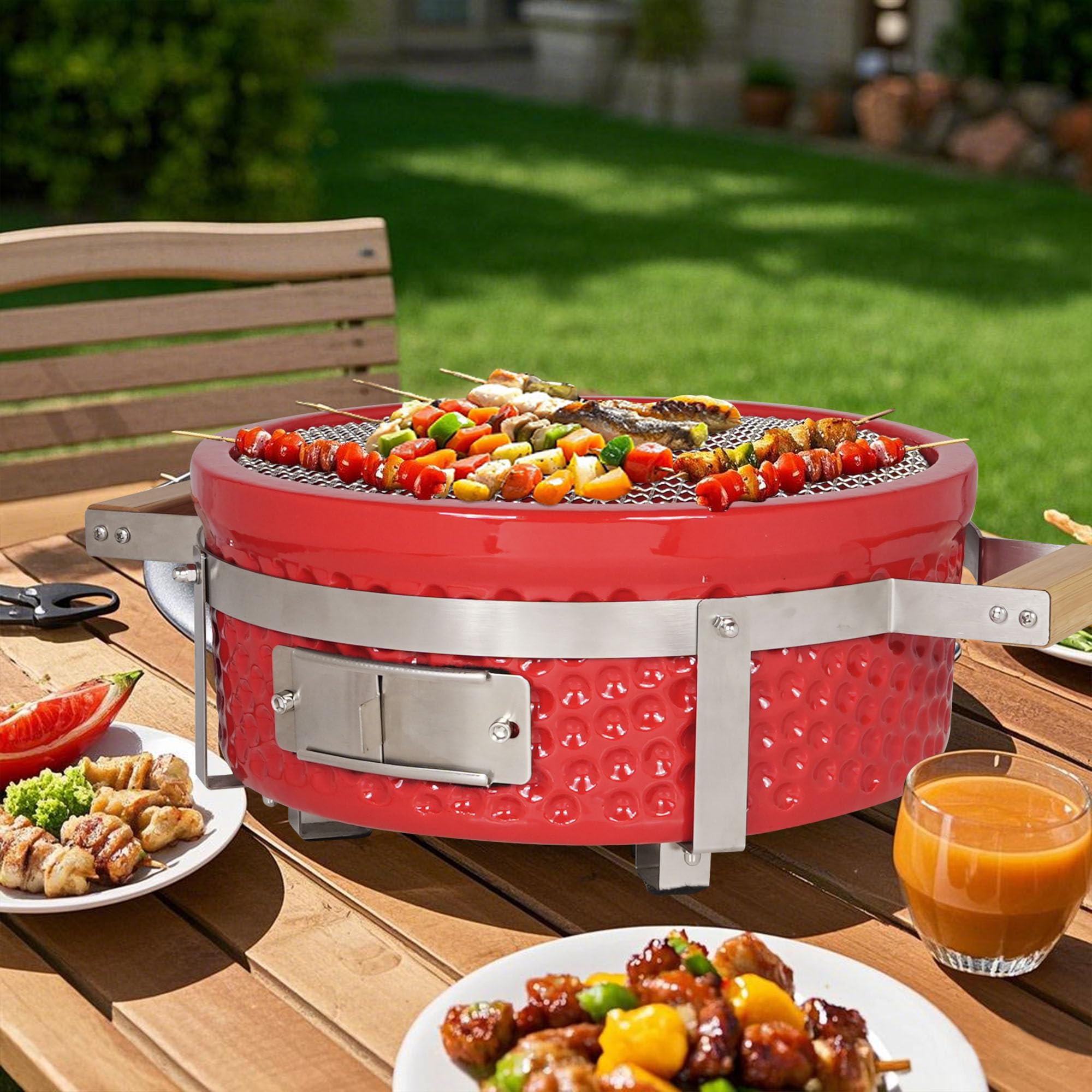 AUPLEX Yakitori Ceramic Charcoal Grill, Square Japanese Style