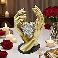 Gold Heart Hands Sculpture - Romantic Couple Statue for Valentine's Day, Anniversary Gifts & Aesthetic Home Decor