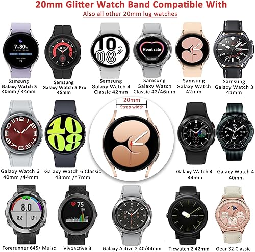 Miniatura 5 de NINKI Correa brillante compatible con Samsung Galaxy Watch 7654 FE 1.575 in 1.732 in Classic 1.693 in 1.850 inClassic 1.654 in 1.811 inActive 2