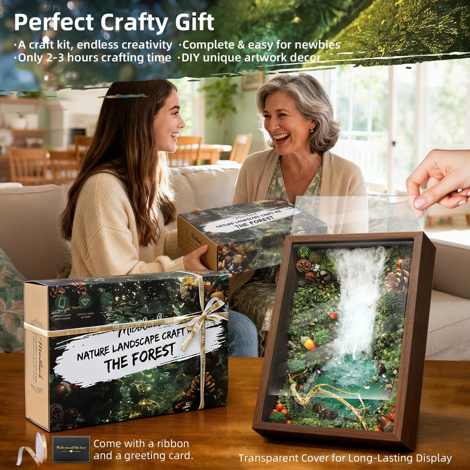 Microland Arts and Crafts for Teens Adults DIY Nature Landscape Shadow Box Fun Crafting Easy UV Resin Kit for Beginners Forest Diorama Project Set Crathy Birthday Gift for Mother Artist Woman Creative