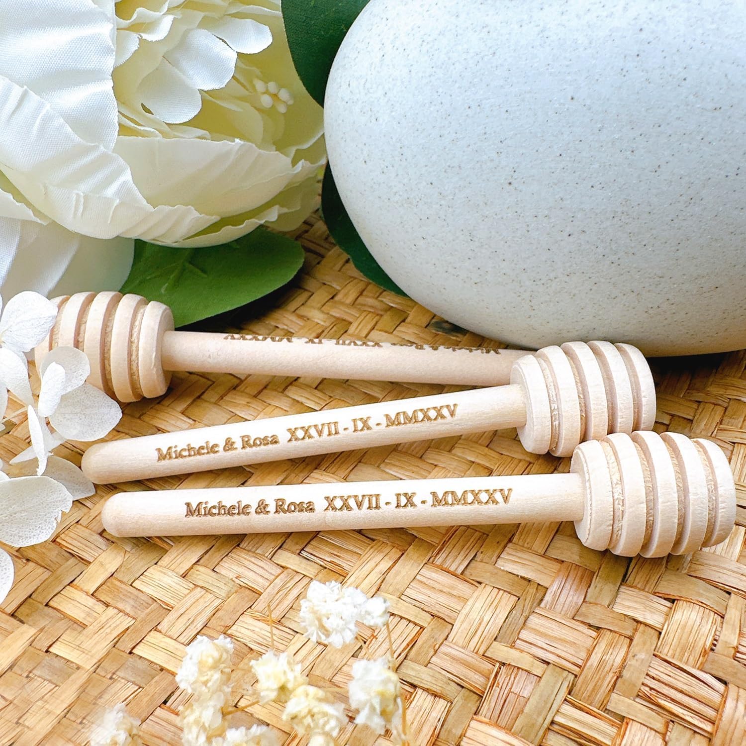 Personalized Name Honey Sticks, Custom Engraved Honey Sticks, Mini Wooden Honeycomb Stick, Small Honey Spoons For Honey Jar, Drizzle Dispenser, Wedding Party Favors(100pcs,8cm)