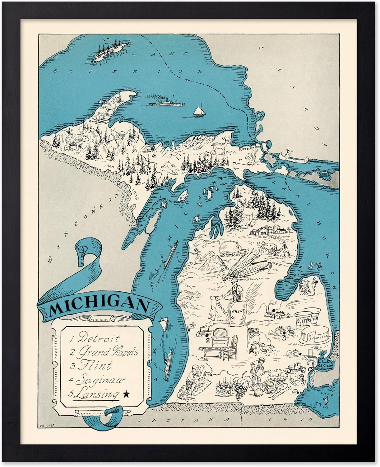Monem Art Vintage Michigan State Print - Retro Map Poster - Educational Art - Gift for Teacher, Student, Travel Lover - Wall Decoration for Classroom, Office, Dorm - 18x24 Unframed Wall Art