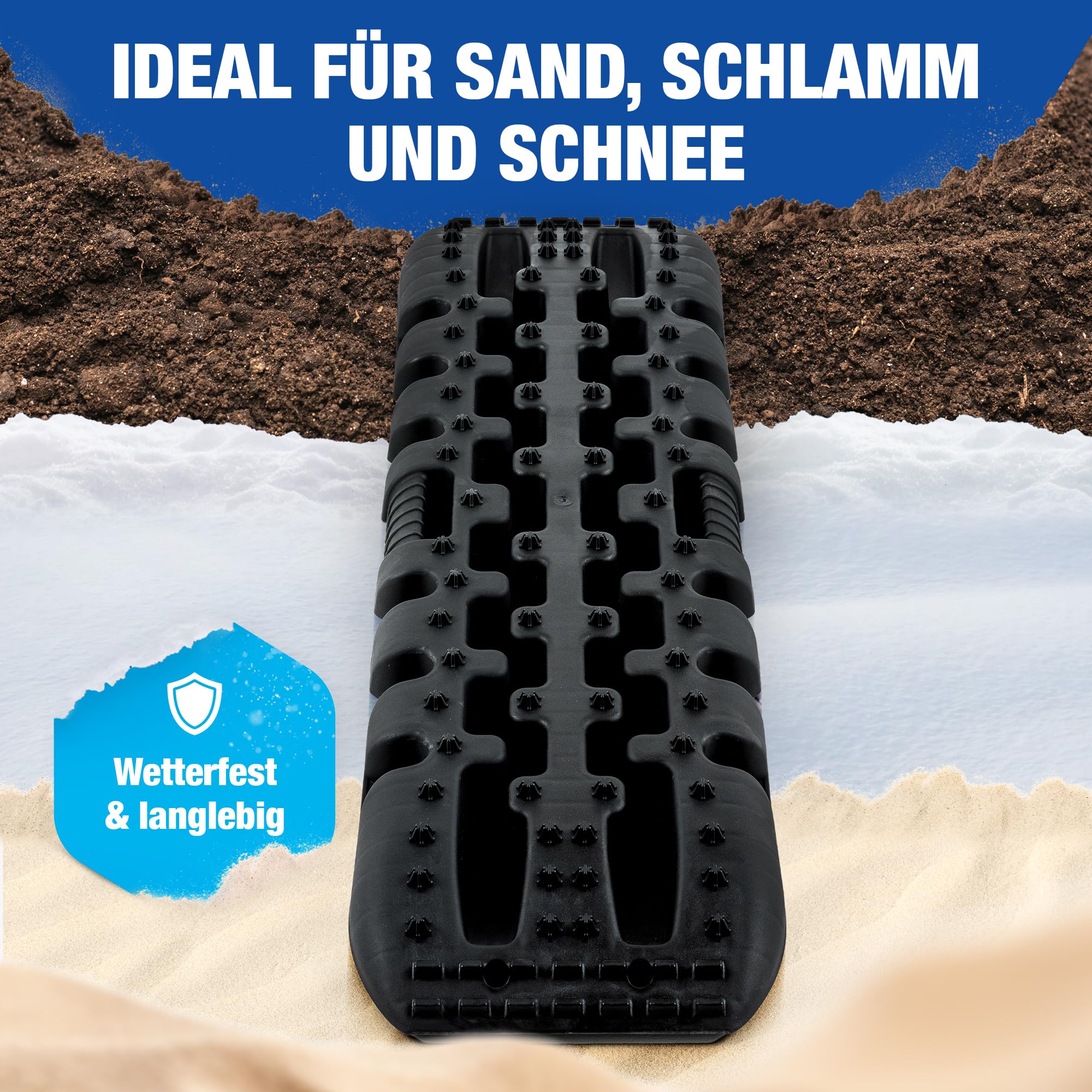 NTG Ensemble de plaques de sable (2 pièces) – Planches de sable robustes pour tout-terrain & aide au démarrage – Capacité de charge de 10 tonnes par paire, 107 x 31 x 6 cm, Noir – Idéal pour 4x4, SUV