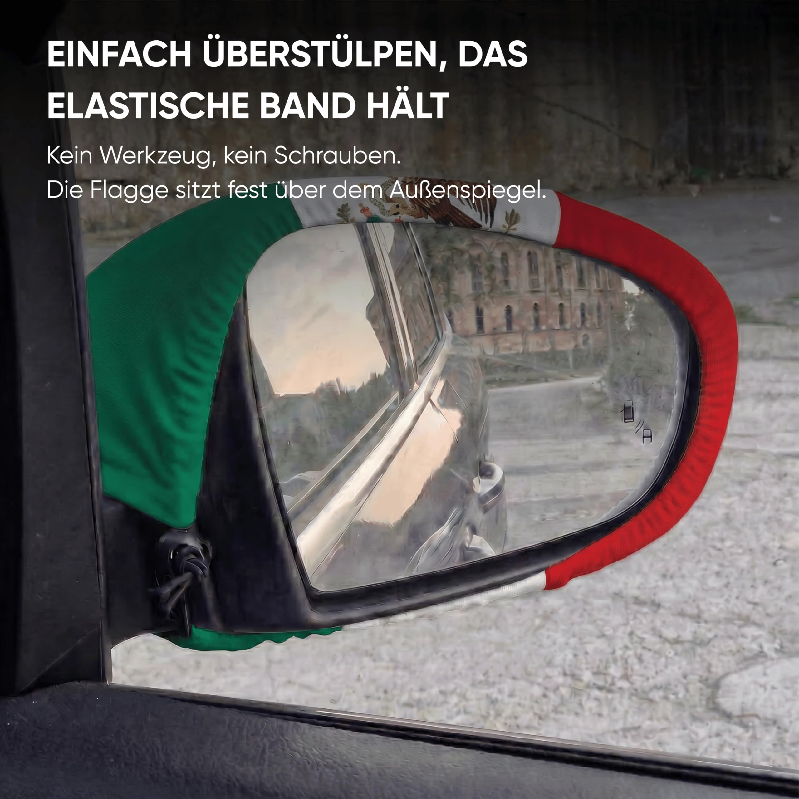 Auto Fahnen Mexiko Komplett Set - Motorhaubenfahne, 2 Autofahnen Fenster & 2 Außenspiegelfahnen, Fußball Fanartikel FZG für EM & WM, Mexikanische Flagge Fahrzeug Deko