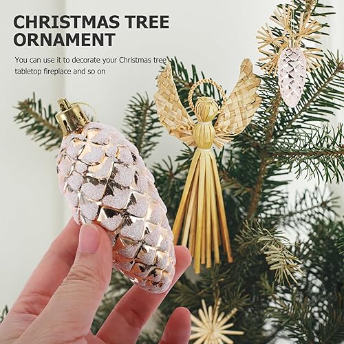 Miniatura 8 de VOSAREA 10 adornos de piñas de Navidad para colgar, adorno de cono de pino, bola de Navidad inastillable para árbol de Navidad, decoración de