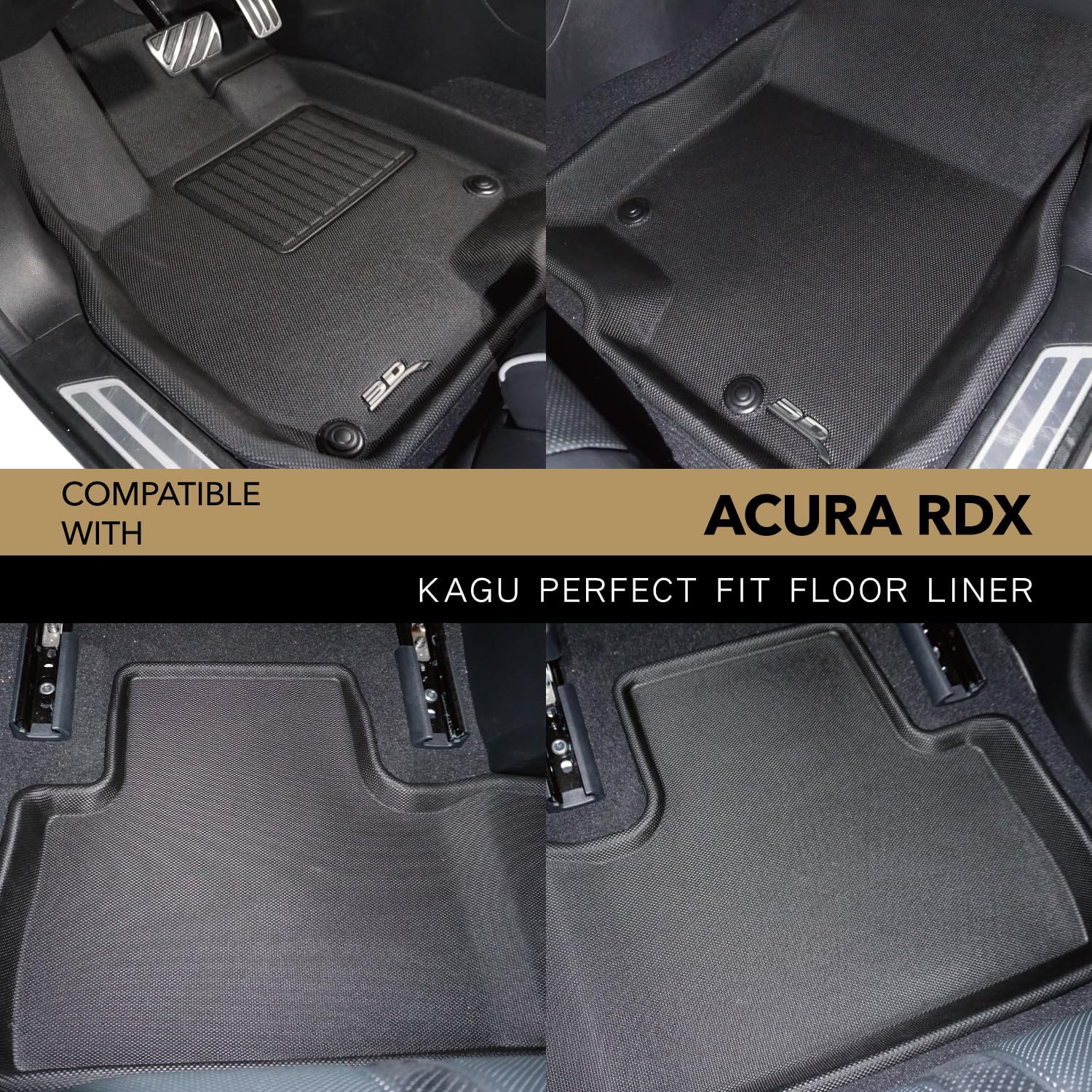 3D MAXpider Custom Fit Kagu Floor Mat (Black) Compatible with Acura RDX 2019-2026 - Full Set