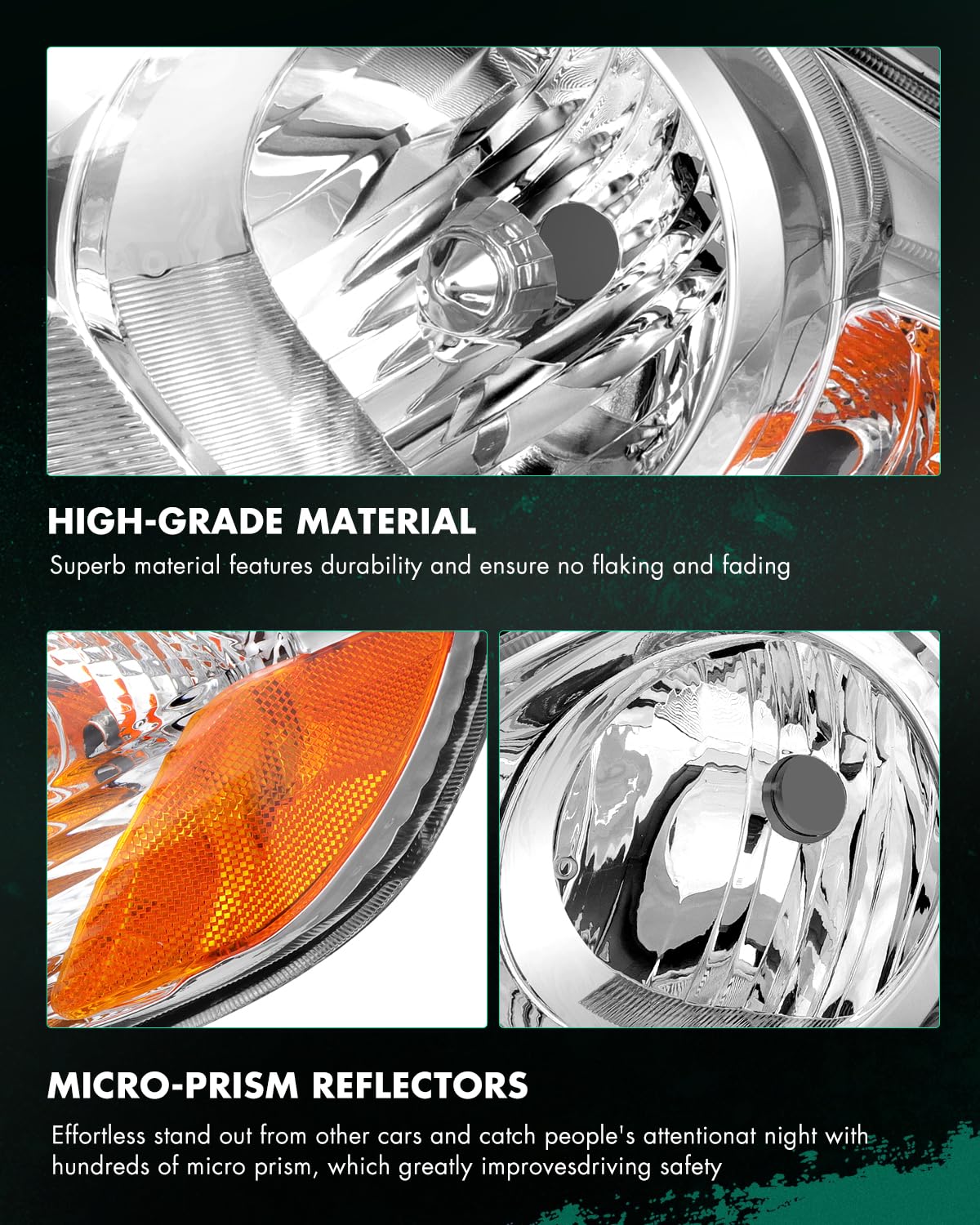 SCITOO Headlight Assembly Fits For Toyota Corolla 2003-2008 headlamp in Chrome Housing Amber Reflector Clear Lens — view 7