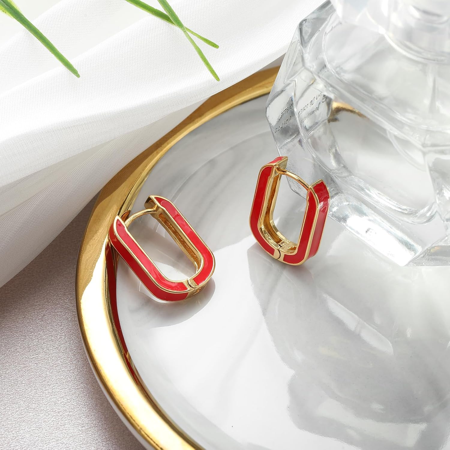 Huggie Hoop Earrings for Women, 18K Gold Plated Colorful Enamel Huggie Earrings Small Hypoallergenic Cute Jewelry Gifts - Image 6