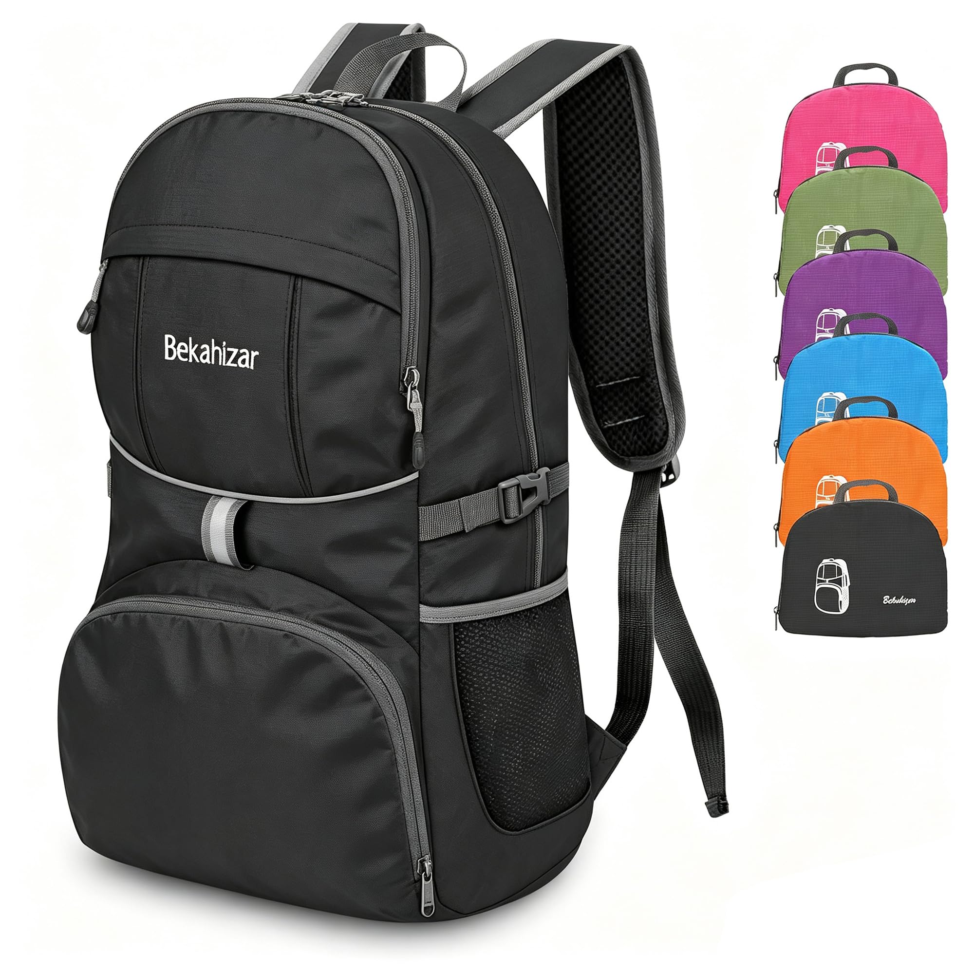 Bekahizar Lightweight Foldable Backpack 35L Hiking Rucksack Daypack Packable Travel Day Bag for Men Women Teens Outdoor Sports Walking Camping Travelling Cycling (Black 01) — image 1