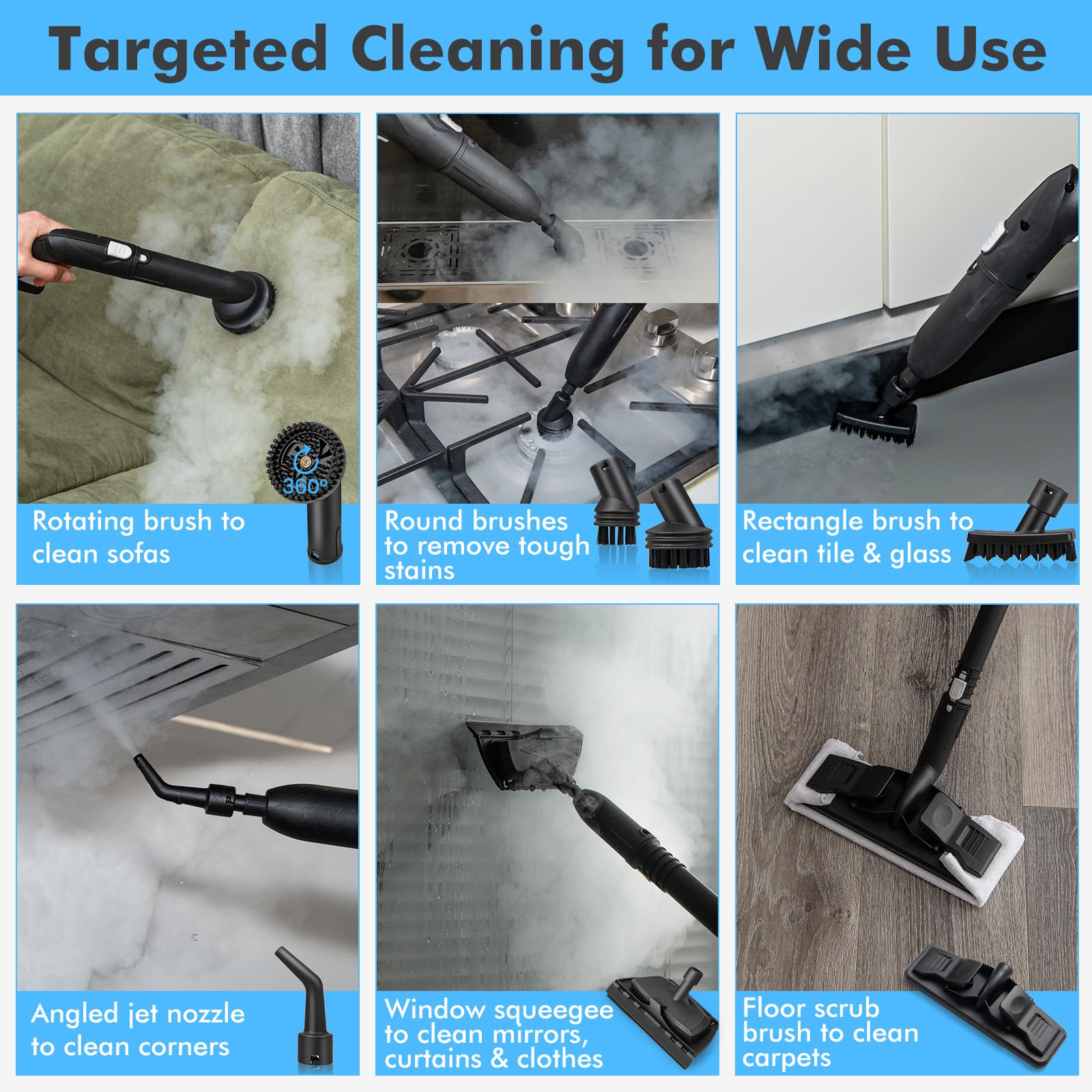 FANTASK Steam Cleaner - Limpiador de vapor (2000 W, incluye 13 accesorios y cable de alimentación de 5 m, presión de vapor: máx. 5 bar, temperatura de hasta 160 ℃, potencia: 108 m², depósito de 1,8 L