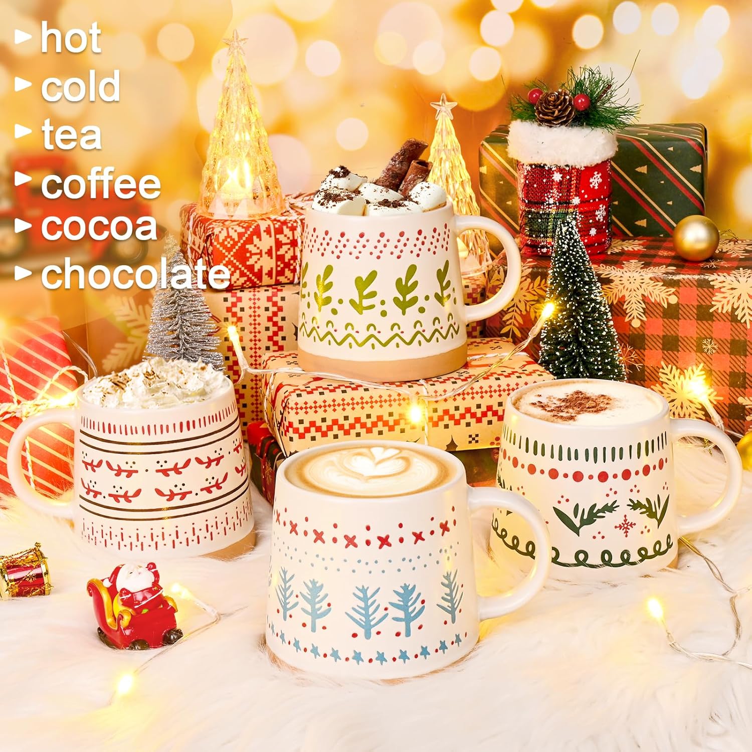 Maustic Christmas Mugs Set of 4, Christmas Coffee Mugs, Ceramic Holiday Mug for Hot Cocoa, Hot Chocolate, Coffee, Tea, Family Gifts, 14 Oz, Microwave & Dishwasher Safe - Image 2
