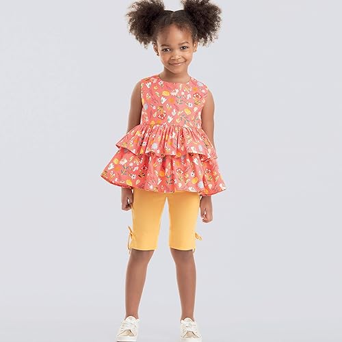 Simplicity Patrón de costura S9154 - Vestido infantil, top, túnica y leggings, tamaño: A (3-4-5-6-7-8)