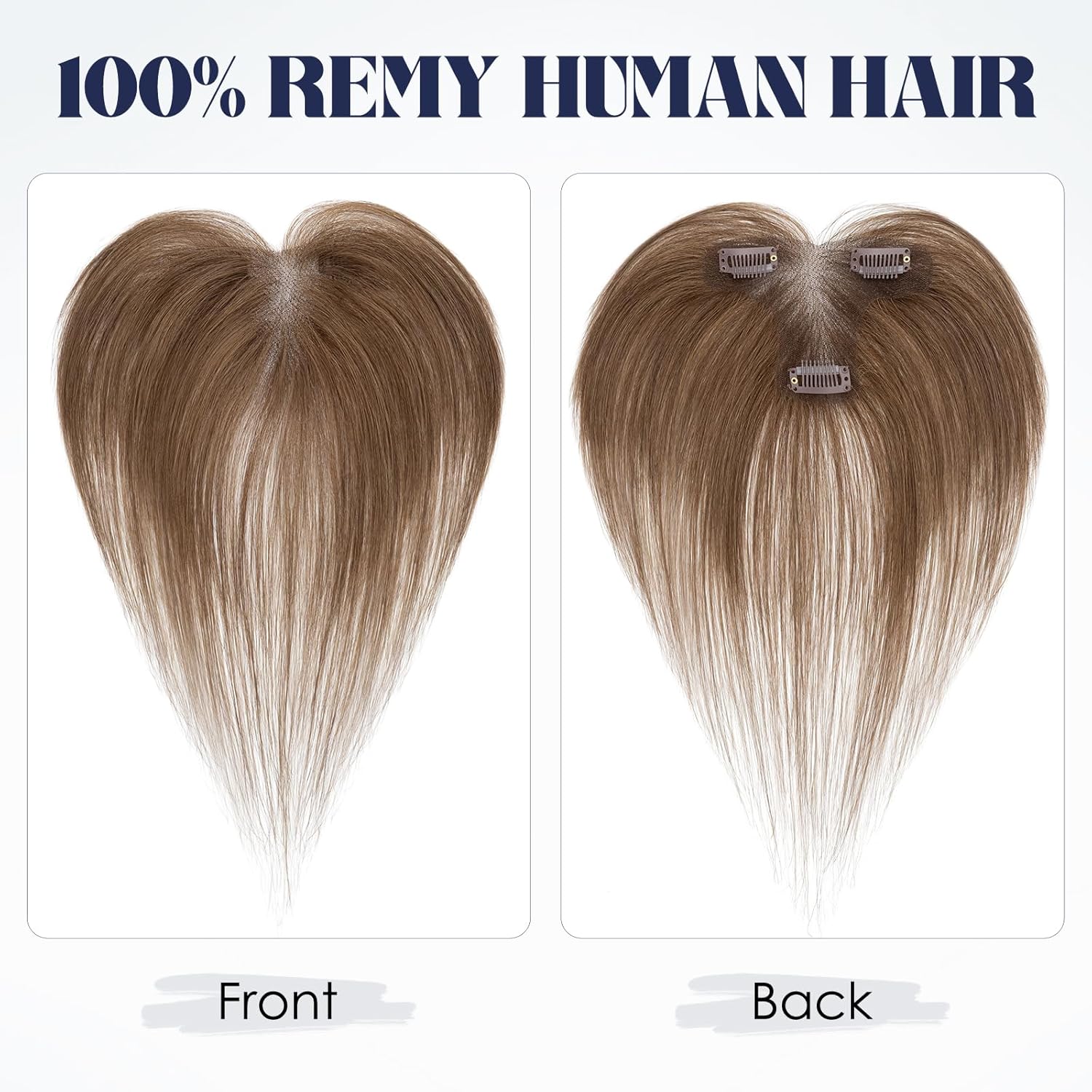 MY-LADY Human Hair Toppers for Women Real Human Hair with Side Bangs Hand-Tied Thin Light Weight 9 * 12CM Lace Base Clip in Remy Hairpieces 11 Inch Medium Brown