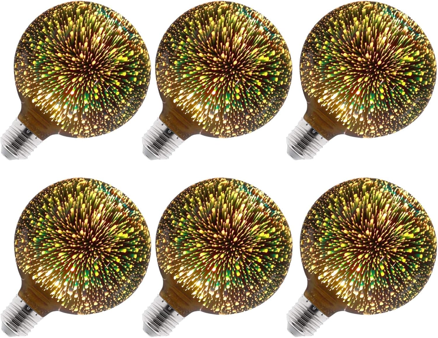 装飾的な3dled電球g125 キャップ電球 3d花火効果のあるac85 265v Ledライト 6パック B095w3ny2v Dqx
