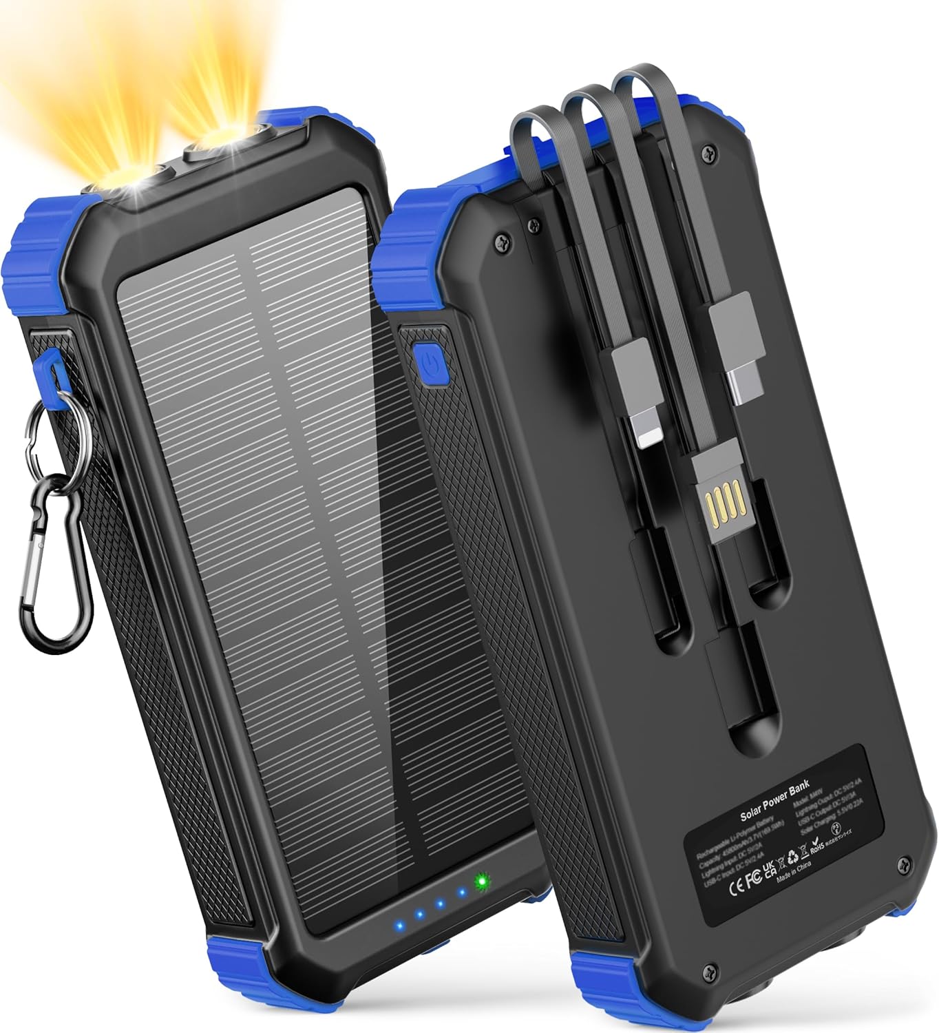 LATIMERIA 45800mAh Solar Charger Power Bank, Portable Phone Charger with USB C in/Output, 5V3.1A QC 3.0 Fast Charging Solar Panel for Cellphone, External Battery Pack with Dual Flashlights for Camping