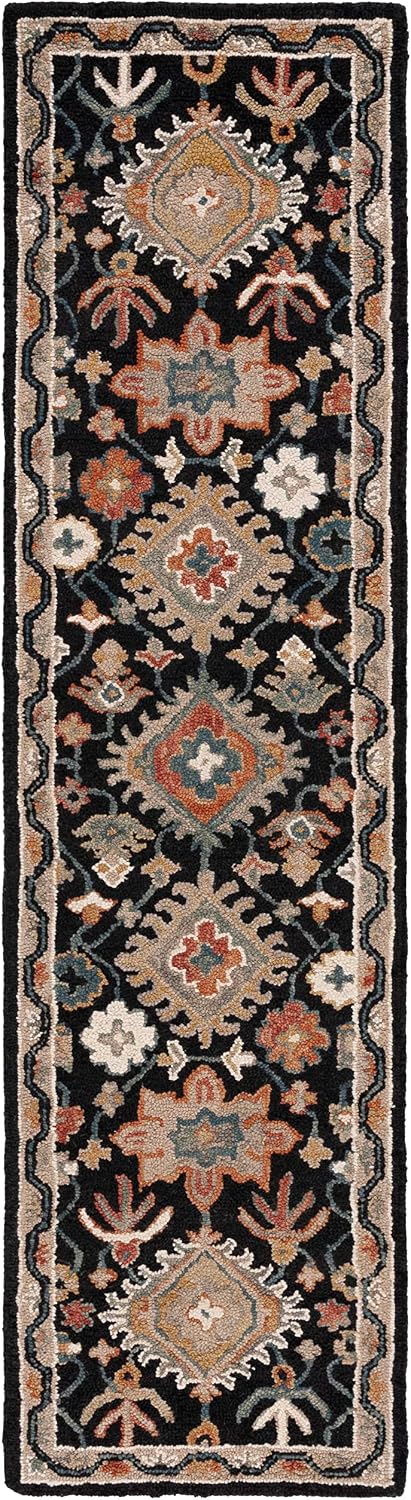 SAFAVIEH Aspen Collection Runner Rug - 2'3" x 9', Black & Rust, Handmade Boho Wool, Ideal for High Traffic Areas in Living Room, Bedroom (APN145Z)