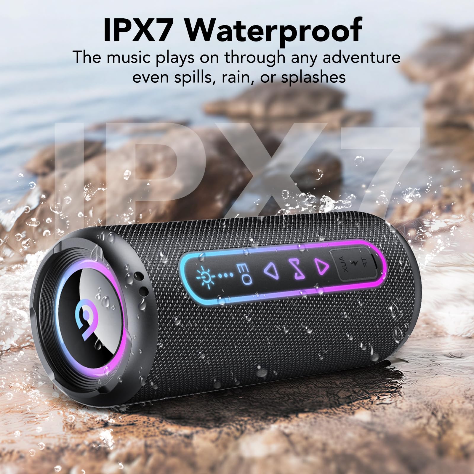 Altavoz Bluetooth Potente 25W, Altavoz Bluetooth con Graves Duales, 24H Reproducción, 5 Modos RGB, Emparejamiento TWS, Impermeable IPX7, Soporte AUX/TF, Altavoz Portátil para Fiestas y Viajes
