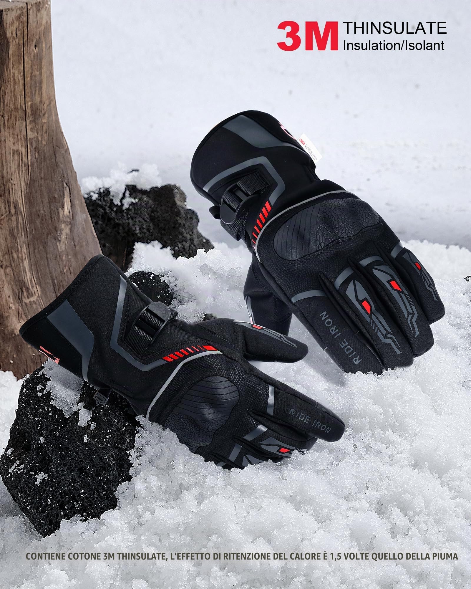 RIDEIRON Guanti moto invernali uomo donna,Antivento,leggeri e caldi con touchscreen per motociclismo,escursionismo e altri sport all'aperto