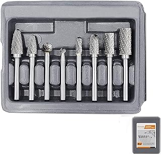 Die Grinder Bits, Carbide Burr Set 1/4 Shank, 8pcs Double Cut Solid Carbide Rotary Burr Set for Metal Wood Carving, Engraving, Polishing, Drilling, Woodworking