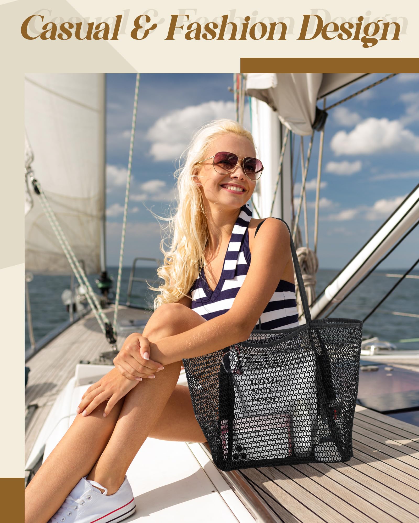 Lot de 6 sacs fourre-tout de plage en maille pour femme - Imperméable - Résistant au sable - Pour voyage, vacances, shopping, pique-nique