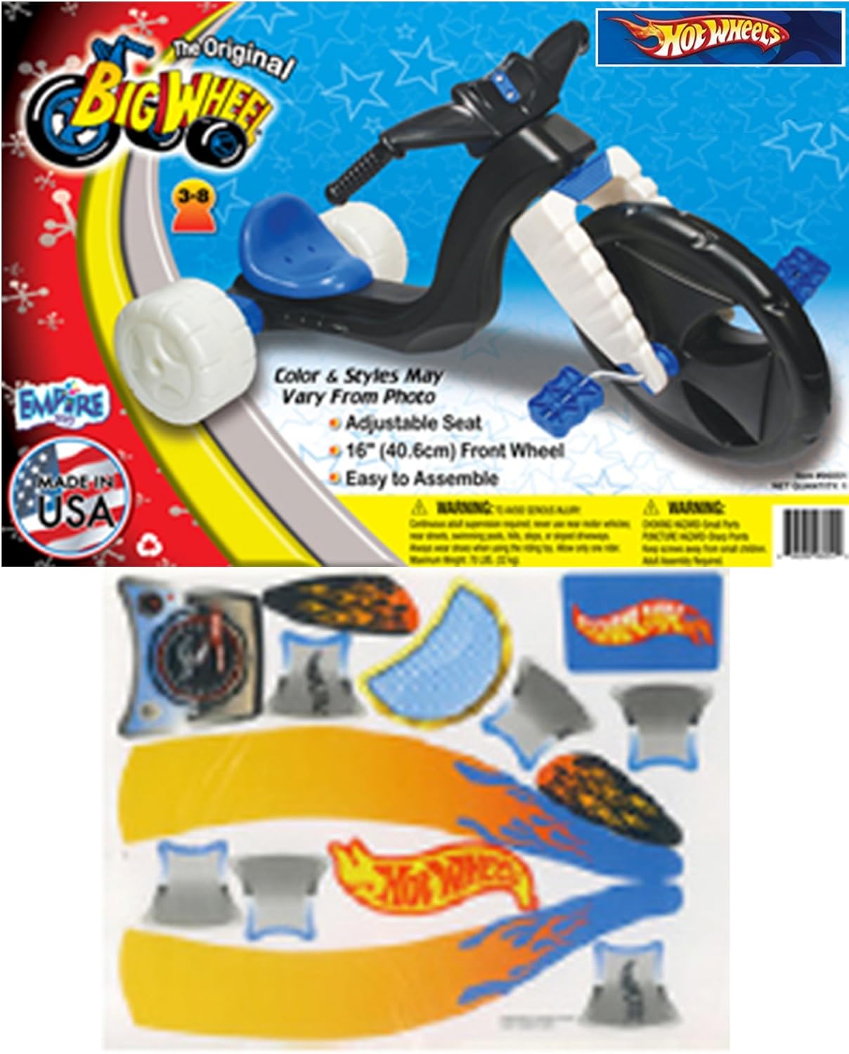 The Original Big Wheel Trike Black/White Limited Edition for Boys 16" w/Full Color Hot Wheels Decals