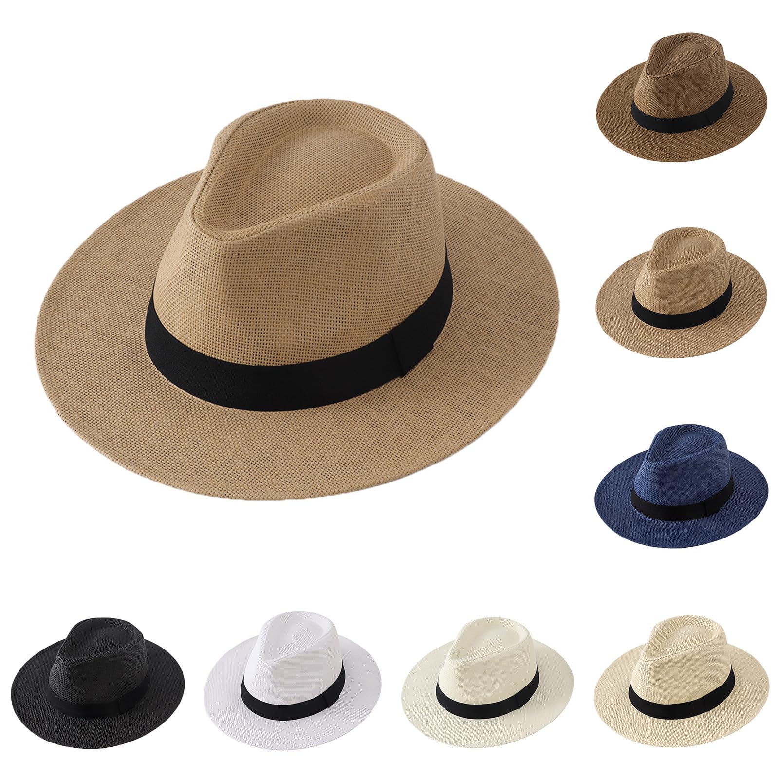 Générique Chapeau de Paille Homme Femme Chapeau Panama Unisexe Classique Larges Bords Style Canotier Idéal Plage Plein Air élégant Solaire Intemporel