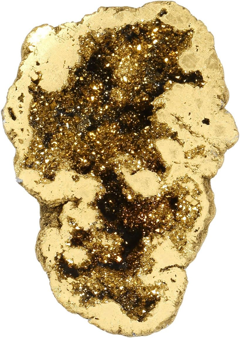 Top Plaza Natural Rock Crystal Quartz Titanium Coated Reiki Healing Crystal Geode Druzy Mineral Specimen Decoration(Golden)