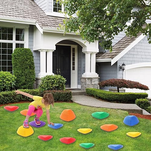 Miniatura 6 de Fanboxk 15 piedras de salto de equilibrio para niños, juego en interiores o exteriores, carrera de obstáculos para niños pequeños, que promueve la