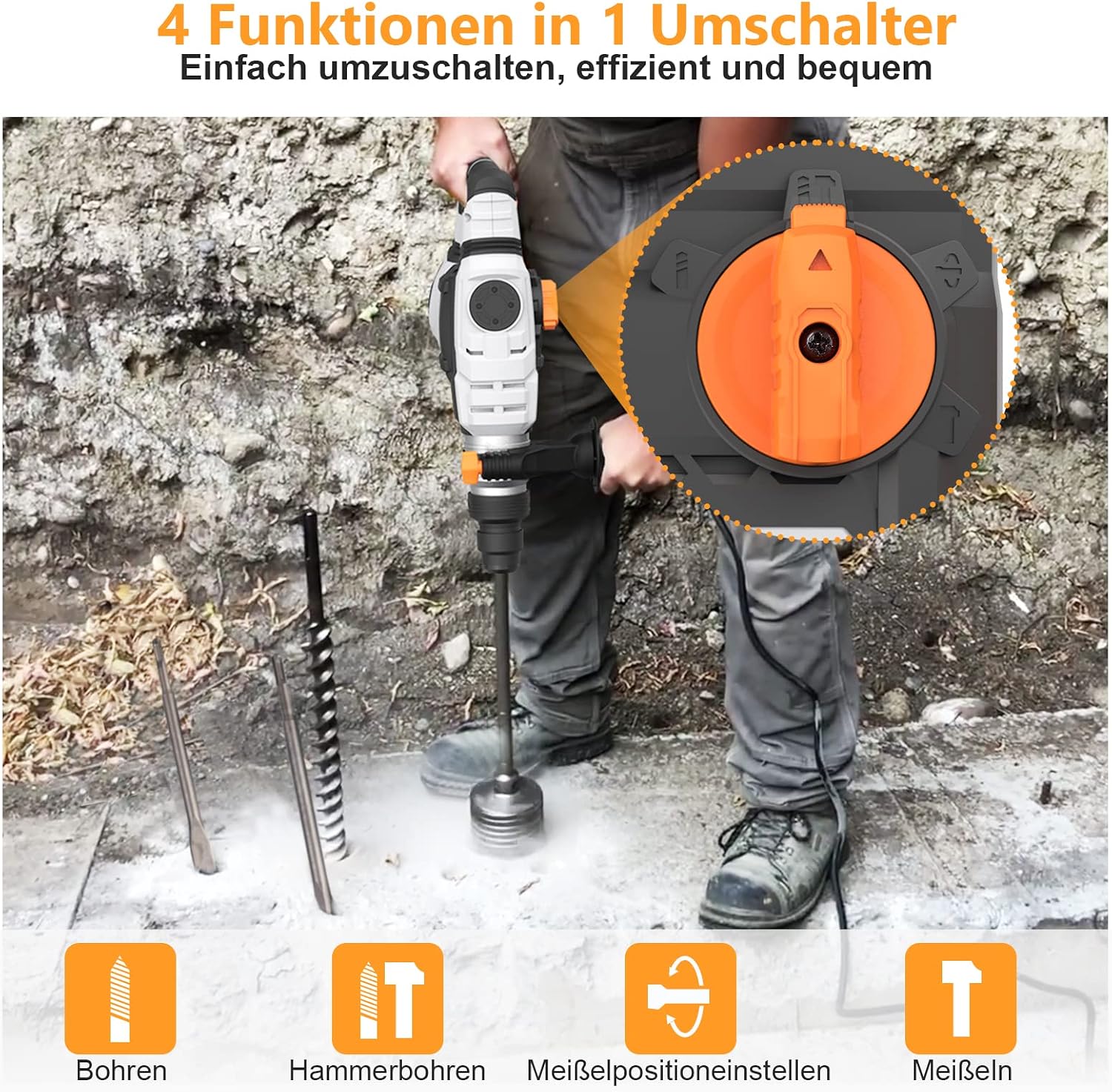 Image showing the 4-function selector switch on the Towallmark rotary hammer.