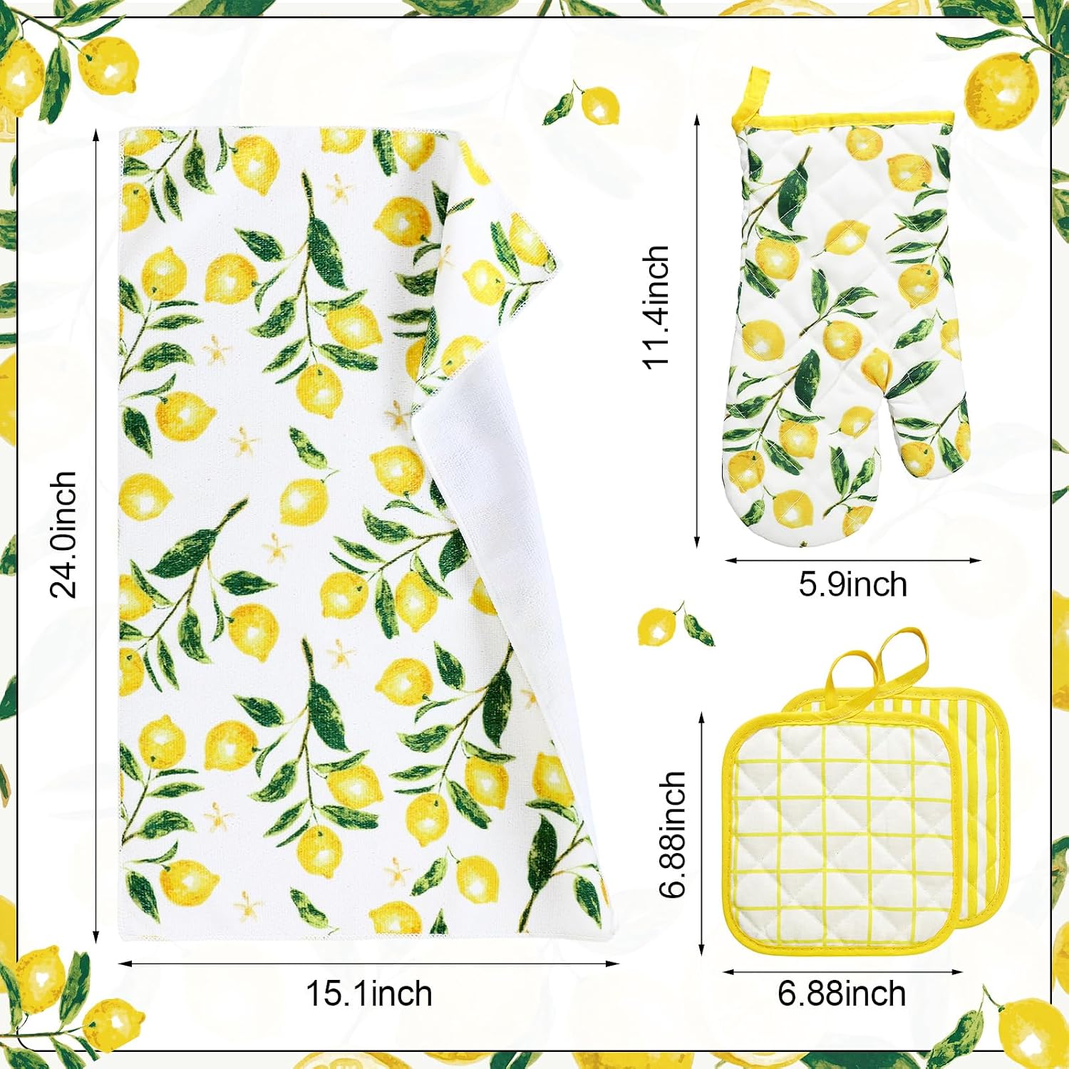 Tigeen 8-Pack Lemon Kitchen Decor Set Lemon Kitchen Towels Pot Holders and Oven MittsSets for Spring Cute Farm House Accessories Cooking Baking Grilling Women Mom Gift