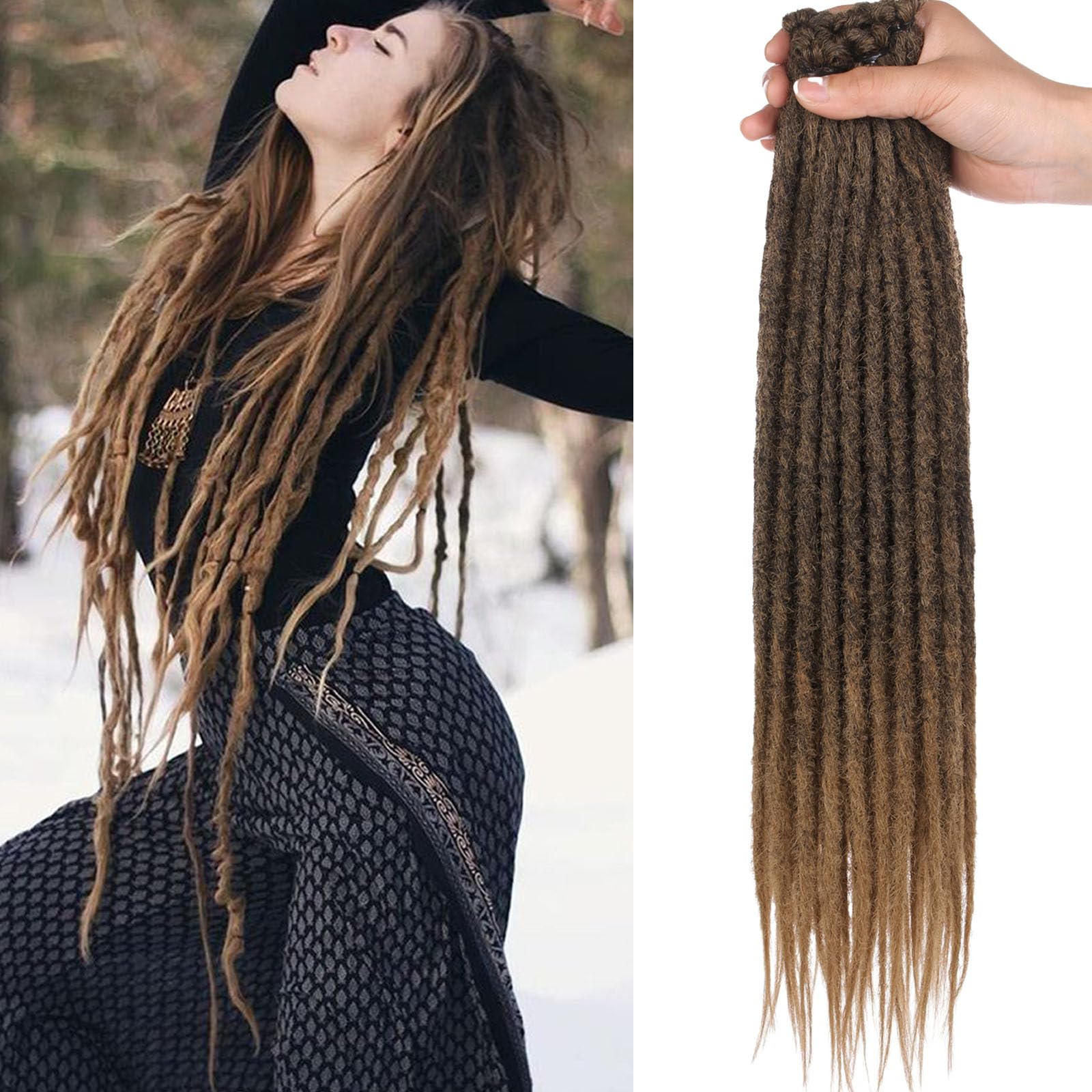 Samtress 40 Strands Ombre Blonde Dreadlock Extensions Hippie Single Ended Dreads 18 Inch SE Hippie Dreadlock 0.6cm Width Dreads Handmade Crochet Hair for Women (#T27)