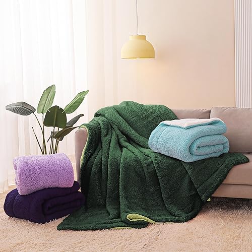 Miniatura 9 de Exclusivo Mezcla Manta reversible de forro polar Sherpa de tamaño individual, manta de felpa suave para sofá y cama, mantas gruesas y cálidas para