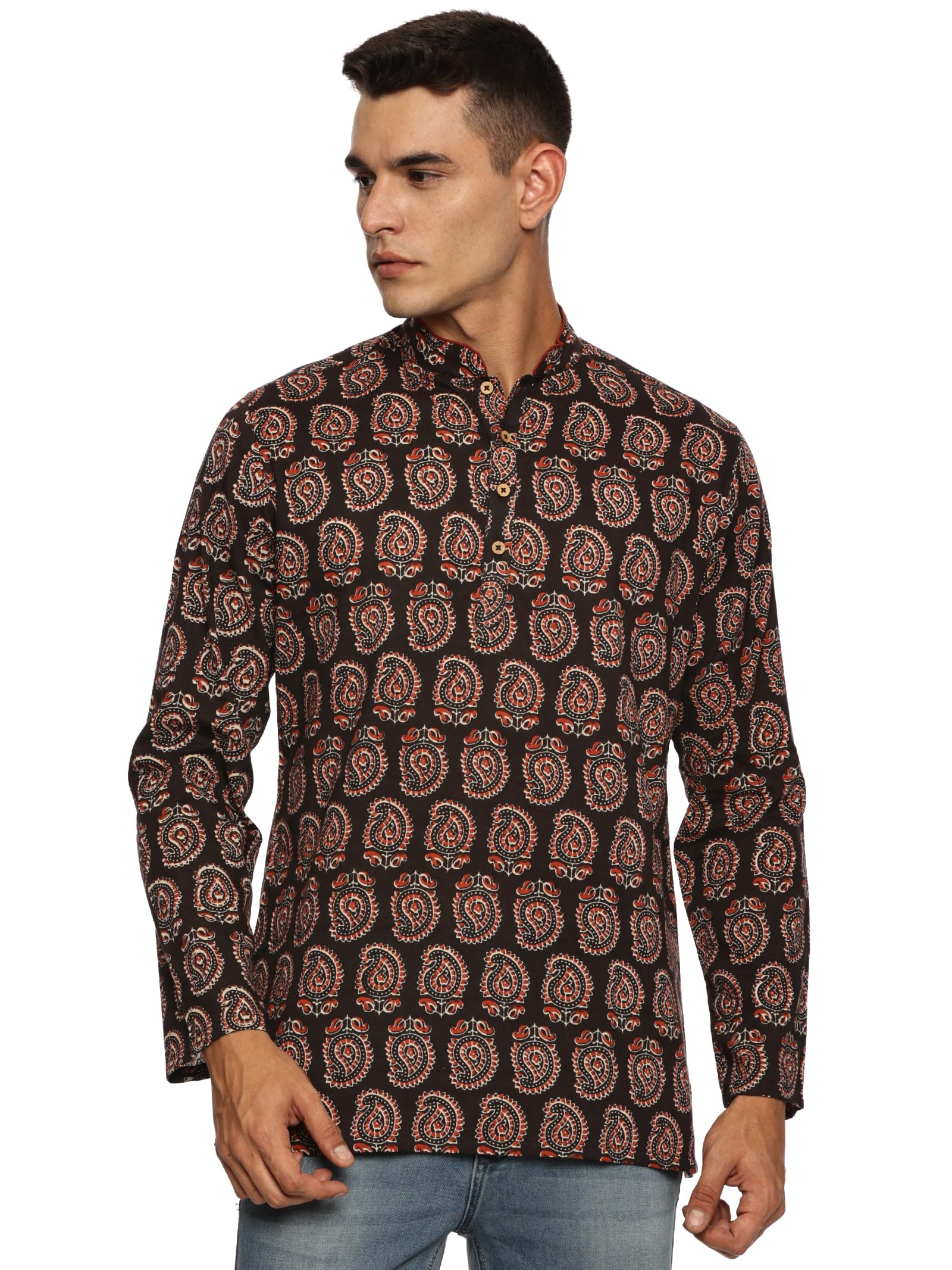 kujee Crafts Men’s Short Kurta in Premium Cotton Ajrak Fabric-picture-51