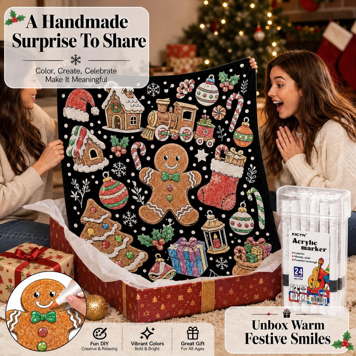 VEELU DIY Colouring Blanket with 24 Coloured Markers - Image 7