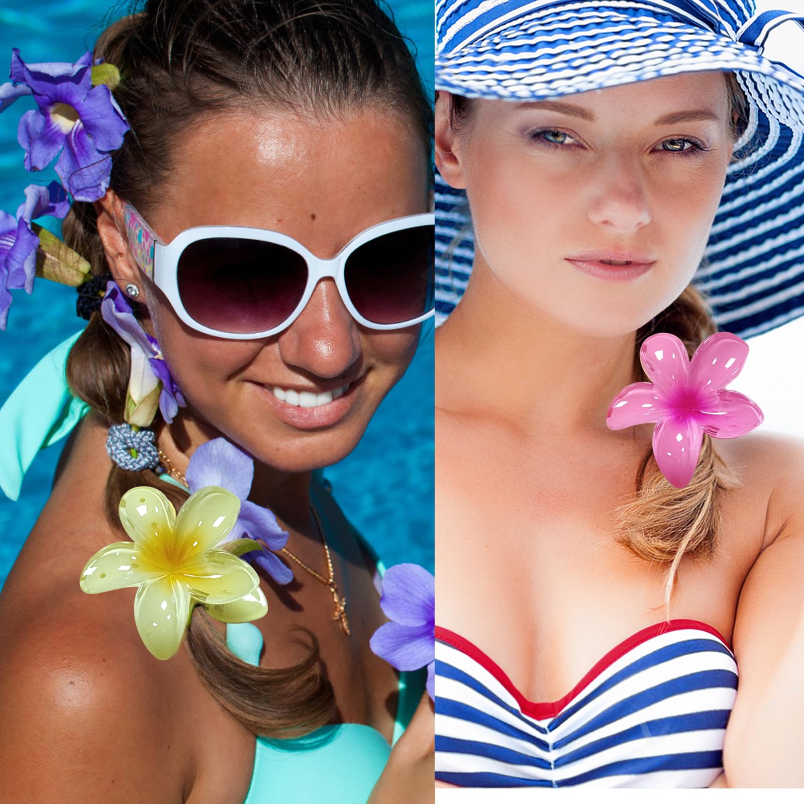 Barrettes à Fleurs pour Femme, 15 Pièces avec Grandes Fleurs Plumeria Hawaï 8cm, Antidérapantes pour Tous Types de Cheveux, Mélange de Couleurs pour Fête, Mariage, Vacances (B)