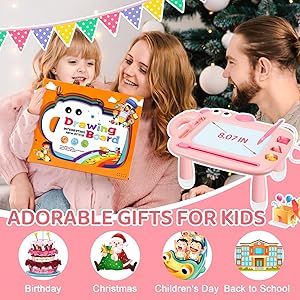 Toddler Girl Toys Age 1-2, Magnetic Drawing Board, Erasable Doodle Board Pad for Kids, Baby Early Learning Toys for 1 2 3 Year Old Girls, First Birthday Gifts for Girls Boys Christmas New Year(Pink)