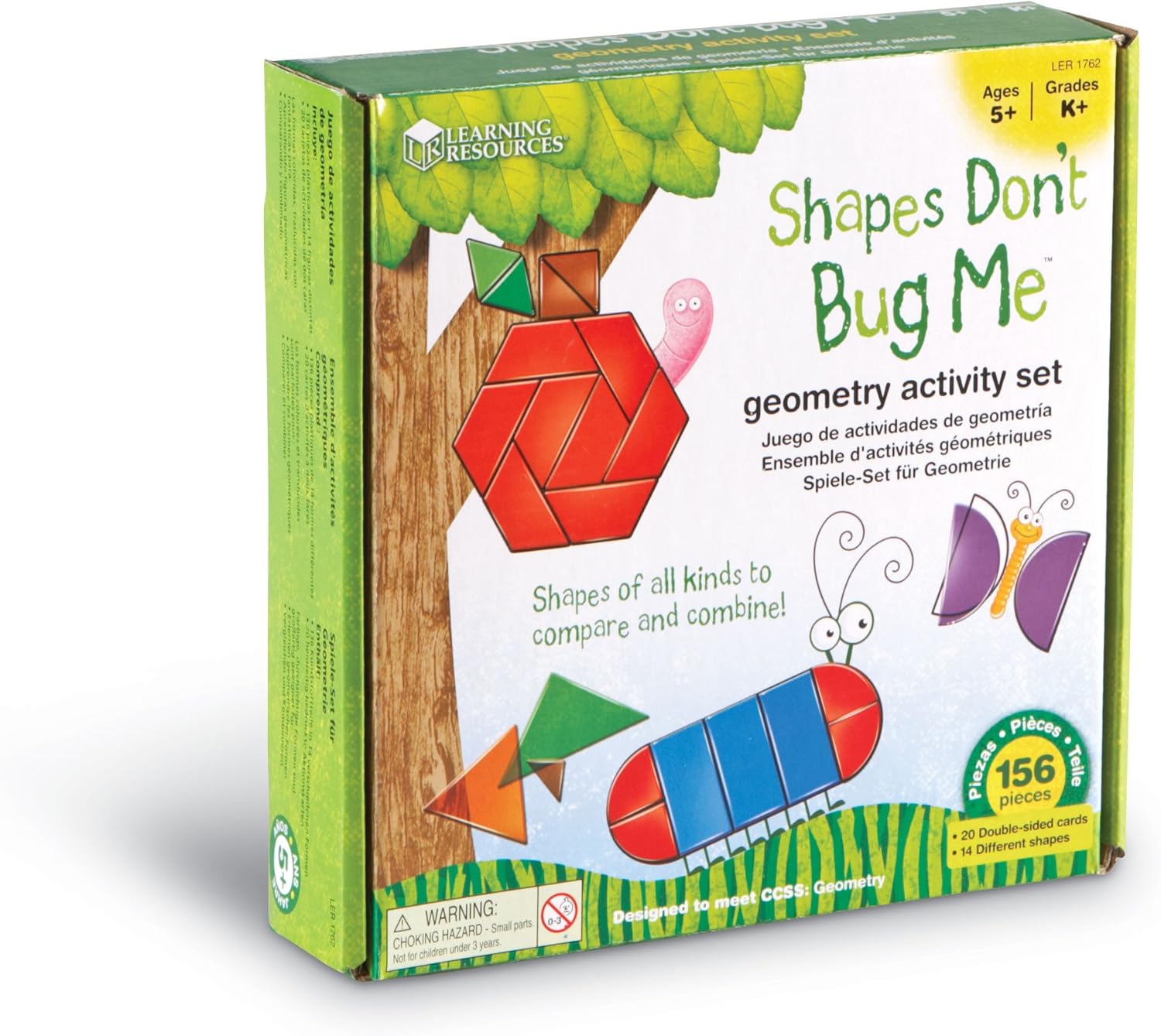 Learning Resources Shapes Don't Bug Me - Geometry Activity Set - 136 Pieces, Ages 5+ Learning Math Games for Kids, Back to School Activities, Classroom Games for Teachers