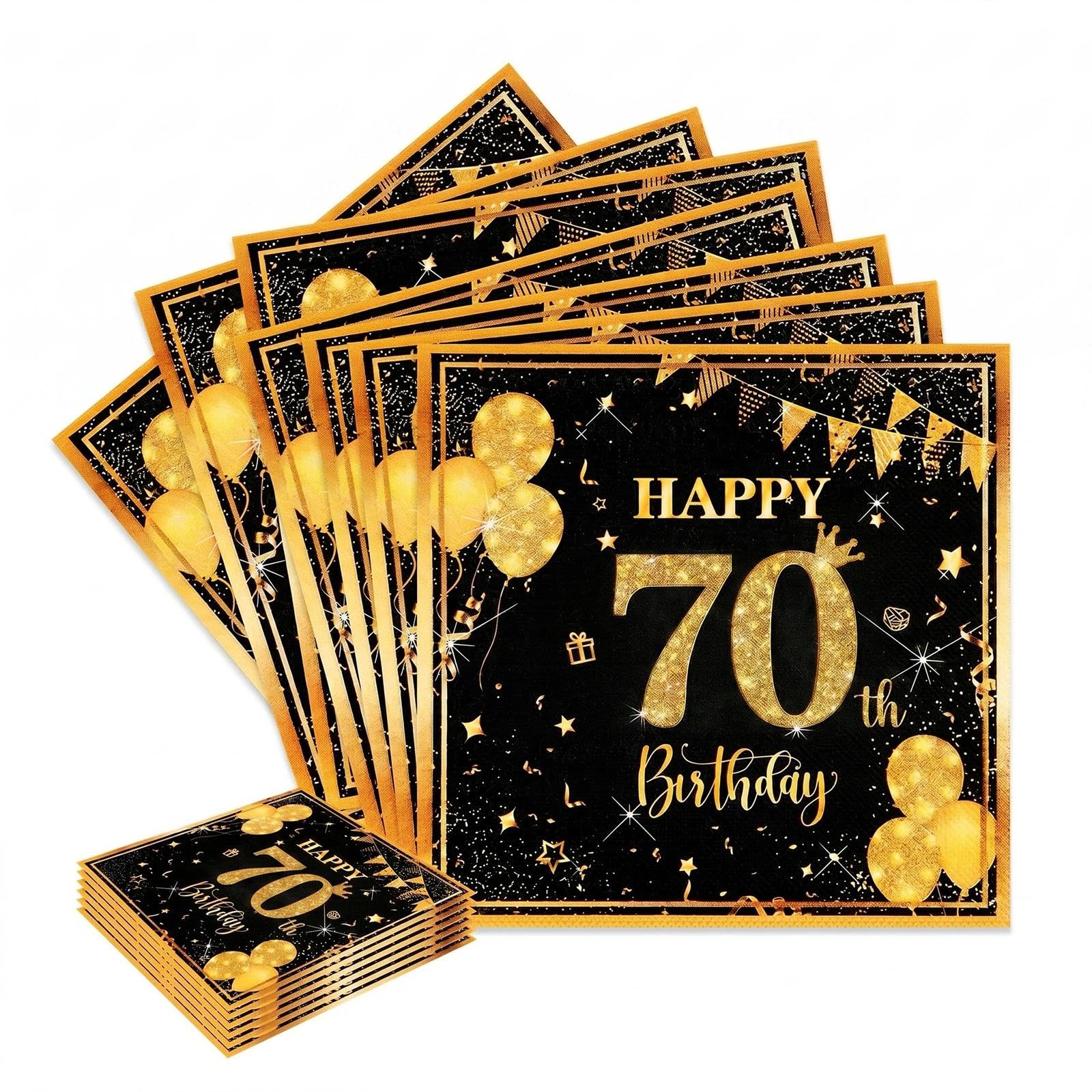 40PCS 70th Birthday Party Napkins, Disposable Black Gold Paper Napkin for Men Women, 33x33cm Decorative Serviettes for 70th Birthday Celebration Decorations