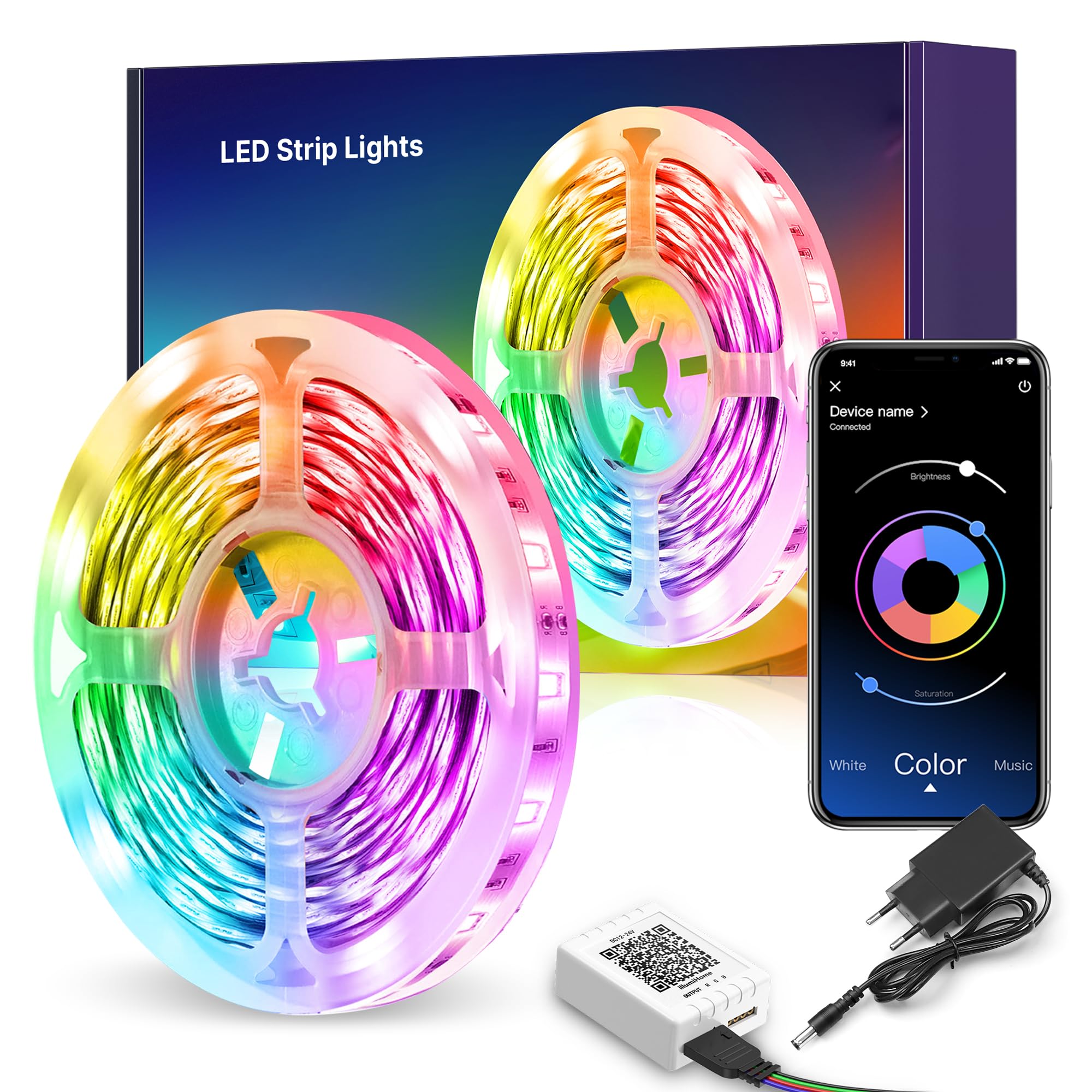 Mexllex LED Strip 10m,Musik sync, Farbwechsel, LED Streifen mit App-Steuerung, LED Lichterkette für Schlafzimmer, Raumbeleuchtung, Heimdekoration