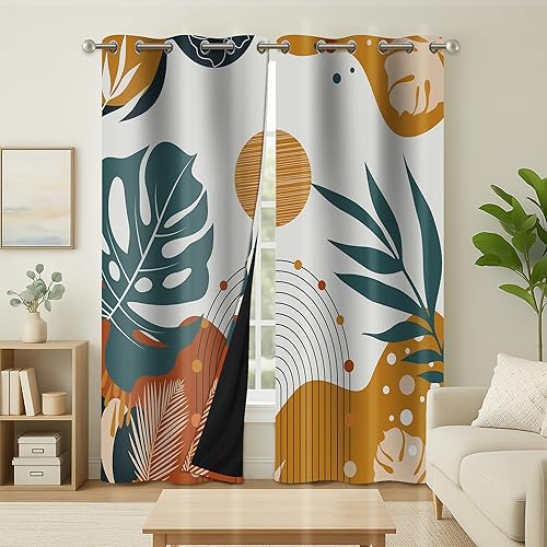 YUVVLFY Burnt Orange Boho 100% Blackout Curtains – Abstract Mid-Century Art Deco