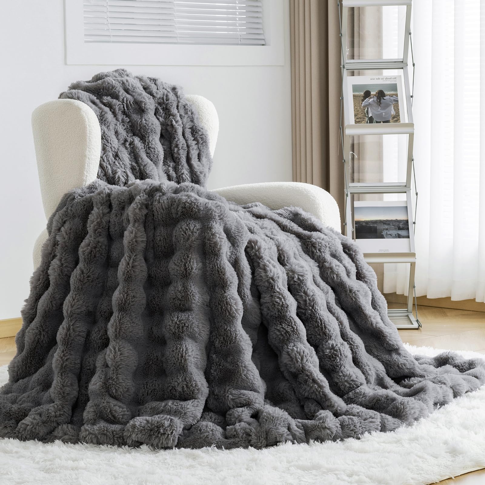 OMERAI Fluffy Rabbit Faux Fur Blankets Bubble Plush Fluffy Throw Blanket — image 1