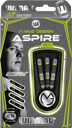 Miniatura 4 de WINMAU Michael Van Gerwen MvG Aspire Tungsten Steeltip Darts Set with Prism Flights and Nylon Shafts (Stems)
