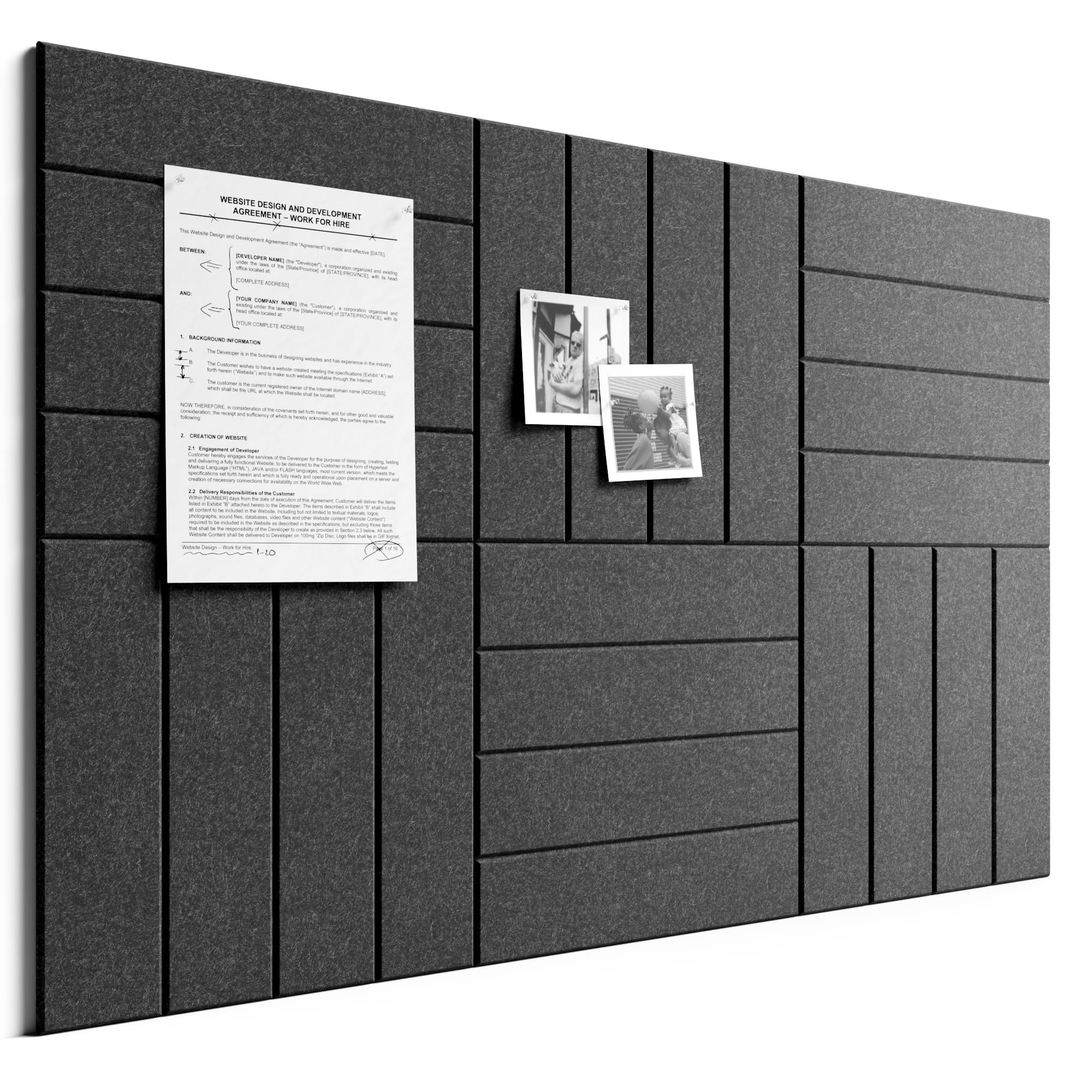 Bumusty Large Cork Board Alternative-36 x 24" Felt Bulletin Board Tiles, with 30 Pushpins, 40 Adhesive Tabs, 6-Pack Slat Wall Paneling, Cork Boards for Office Push Pin Board Felt Board-Charcoal Gray — image 1