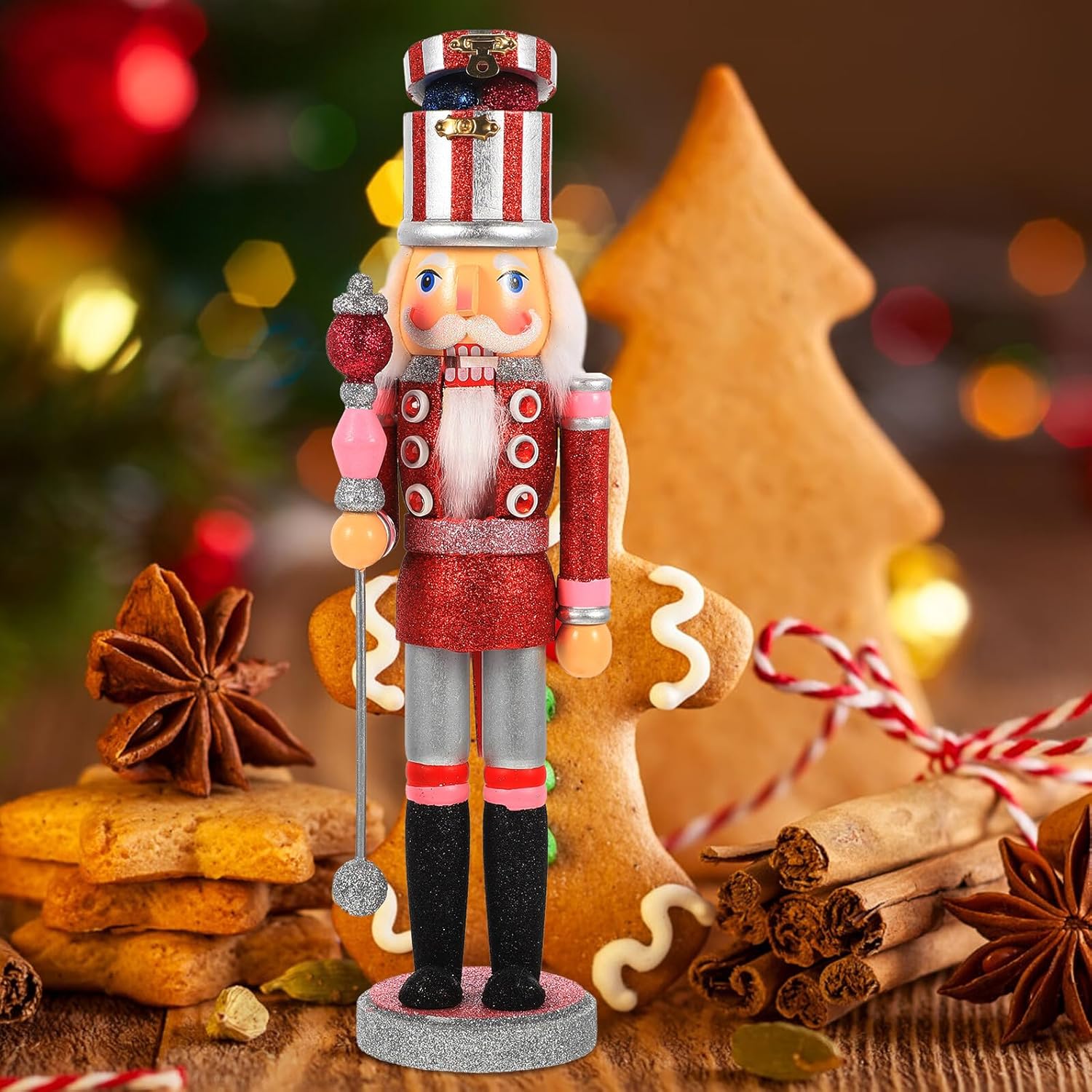Mikikit Christmas Nutcracker Figurine Red Wooden Soldier Desktop Nutcracker Decor Xmas Holiday Festival Ornament for Home Seasonal Decoration
