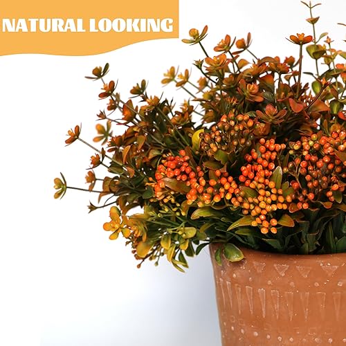 Miniatura 3 de Flores artificiales de otoño para exteriores, plantas falsas, 6 paquetes de plantas sintéticas para exteriores, boj, no se decolora, arbustos de