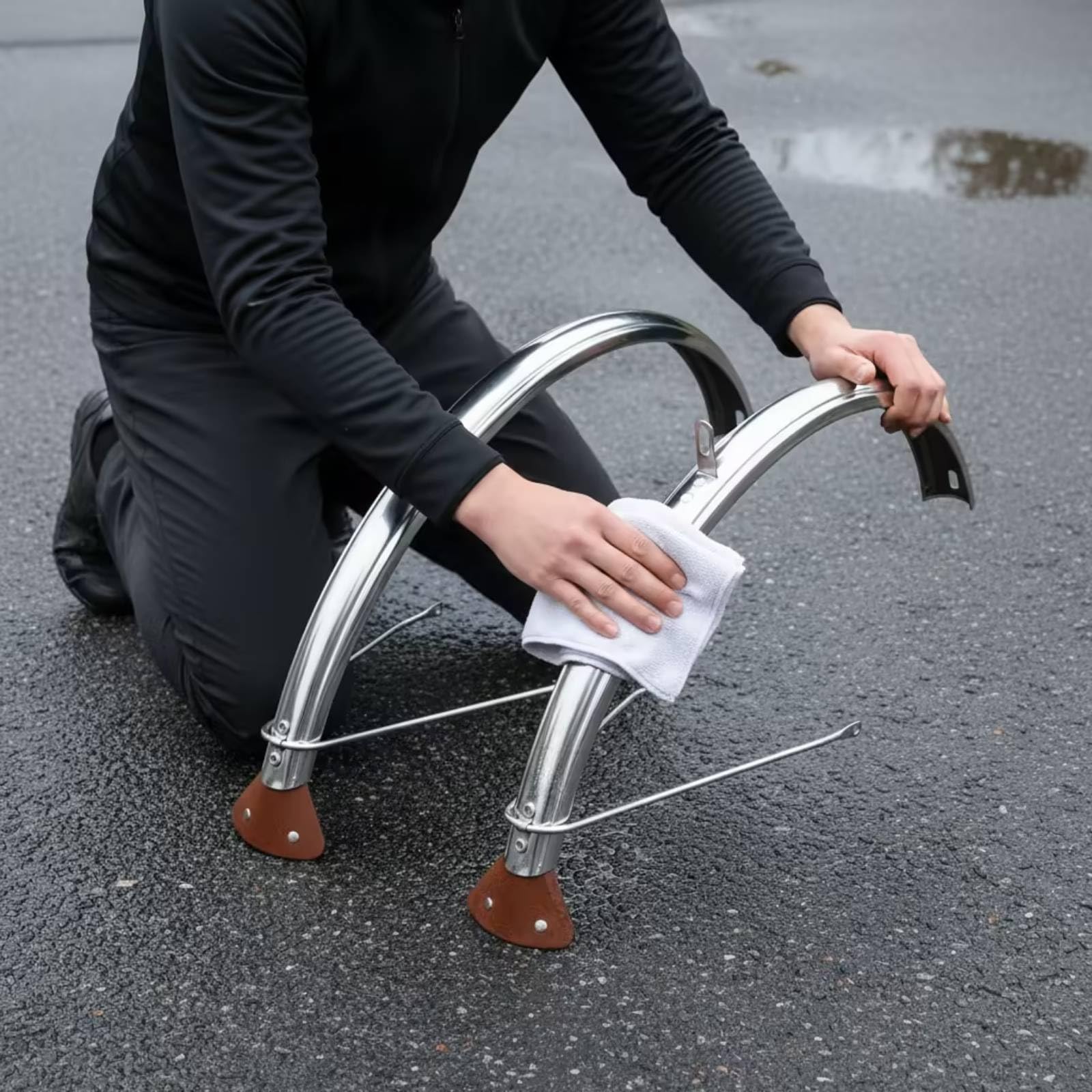 MERIGLARE Fahrrad Schutzblech Set Schutzbleche Kotflügel Schmutzfänger aus Poliertem Edelstahl mit Reflektierender Oberfläche Und Stabilen Streben für, Ohne Schmutzfänger