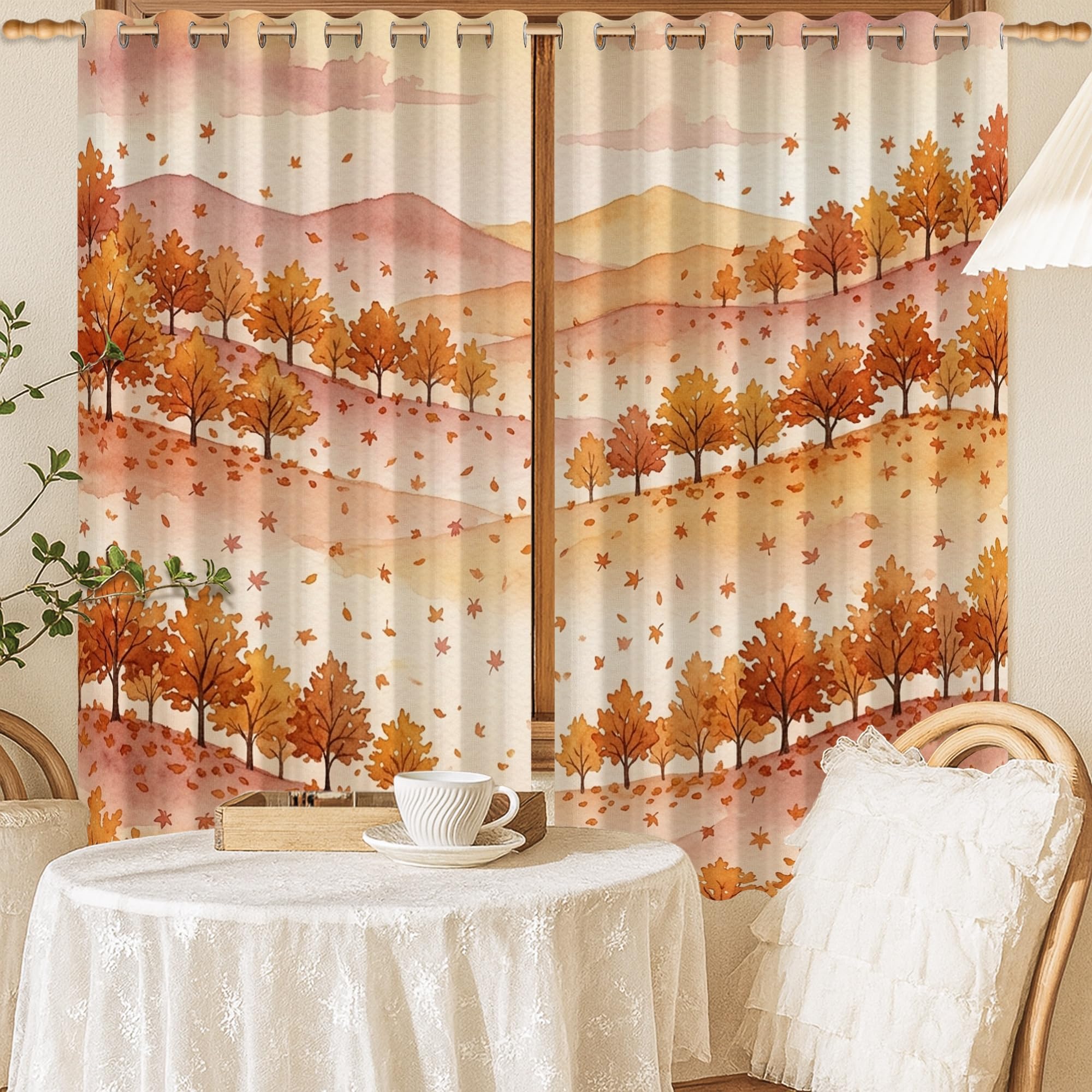 Rideau occultant orange motif arbres chic pour une chambre élégante et cocooning