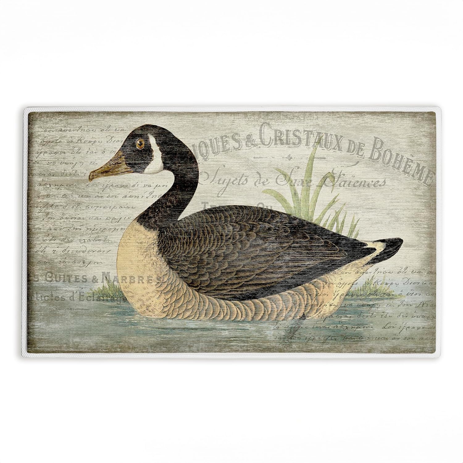 French Goose Vintage Motif Plush Bathroom Mat & Bath Rug, Soft Quick-Dry Non-Slip Bathroom Rug with Recycled Foam Cushion, Vintage Farmhouse Country Design by Suzanne Nicoll, 18"x30"