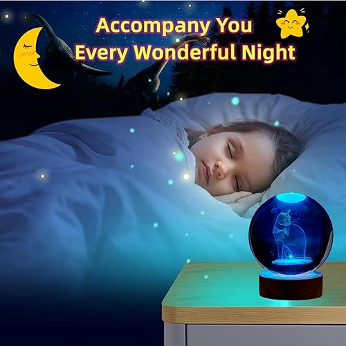 Miniatura 3 de DIGFPWT Lámpara de bola de cristal de 3.15 pulgadas, luz nocturna de bola de cristal 3D K9 con base de madera, cambio de 16 colores con control